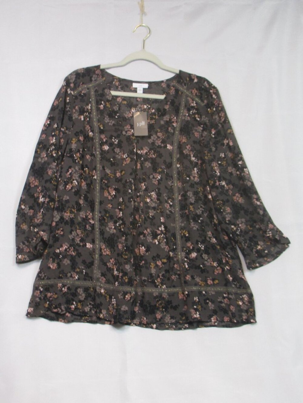 NWT J. Jill M Peasant Blouse Size Large Floral‎ Boho Cottagecore Fairy Brown
